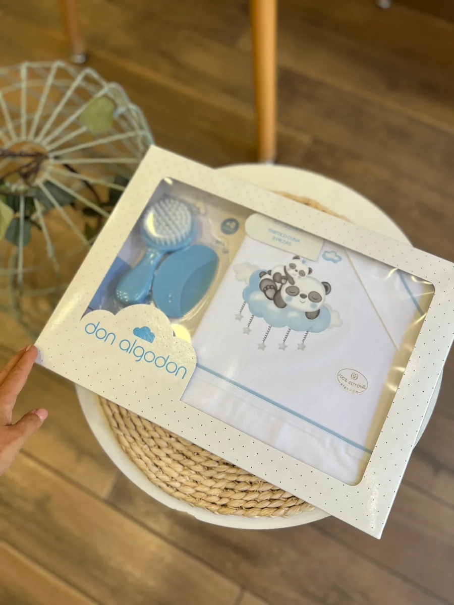 Set lettino + kit spazzole Panda azzurro - immagine 6